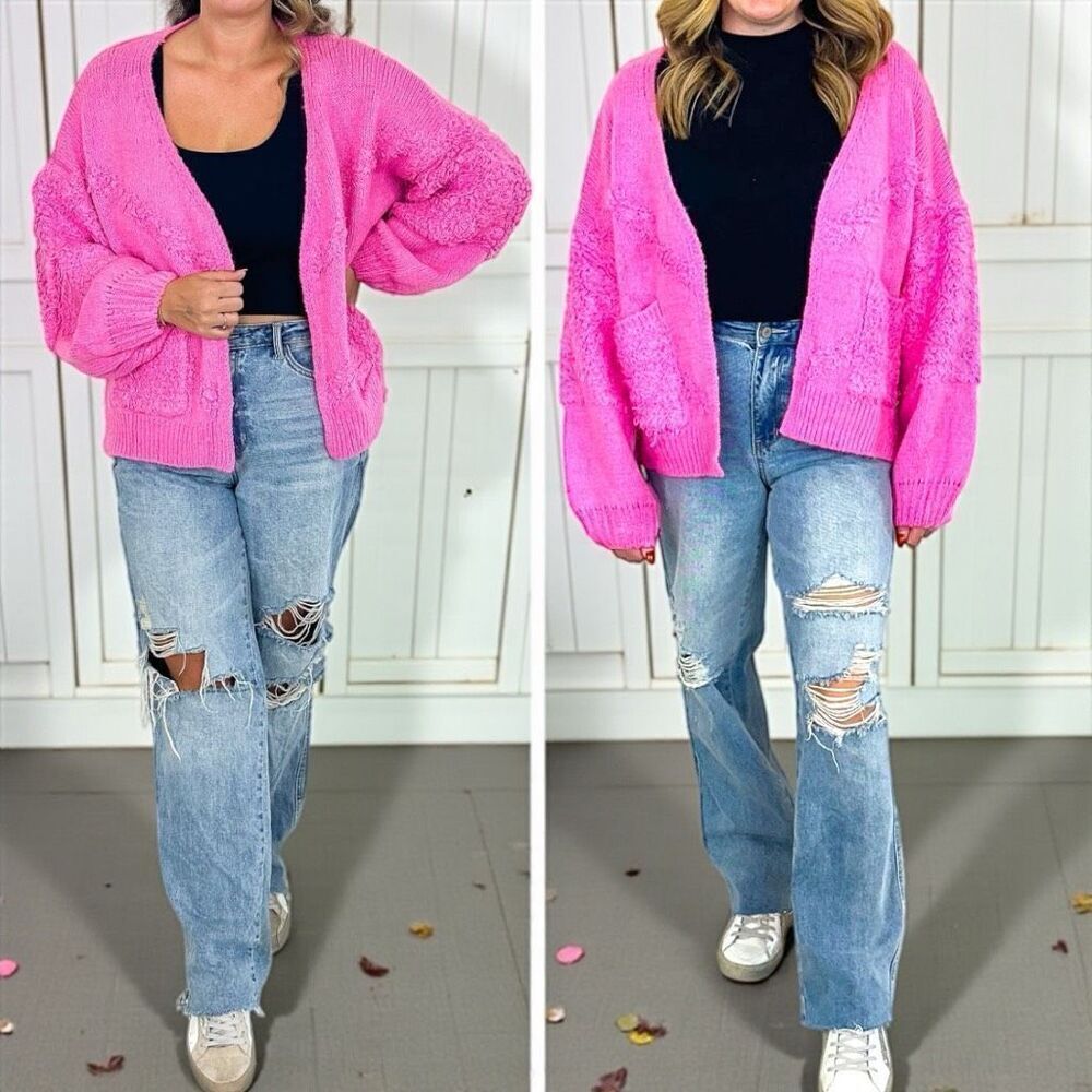 Pink Side Slit Open Front Cardigan Size Large NEW - Davi & Dani - Picture 6 of 14